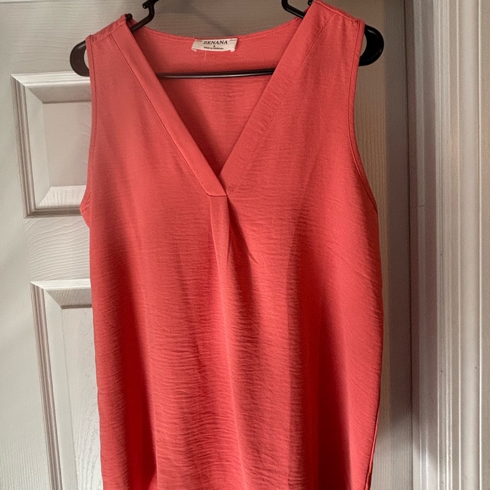Zenana Outfitters Coral V-Neck Sleeveless Blouse